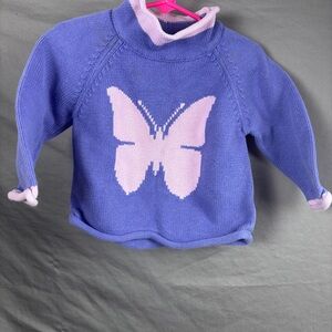 LL Bean Vintage 12/18 Month Knitted Sweater Butterfly Purple And Pink Toddler